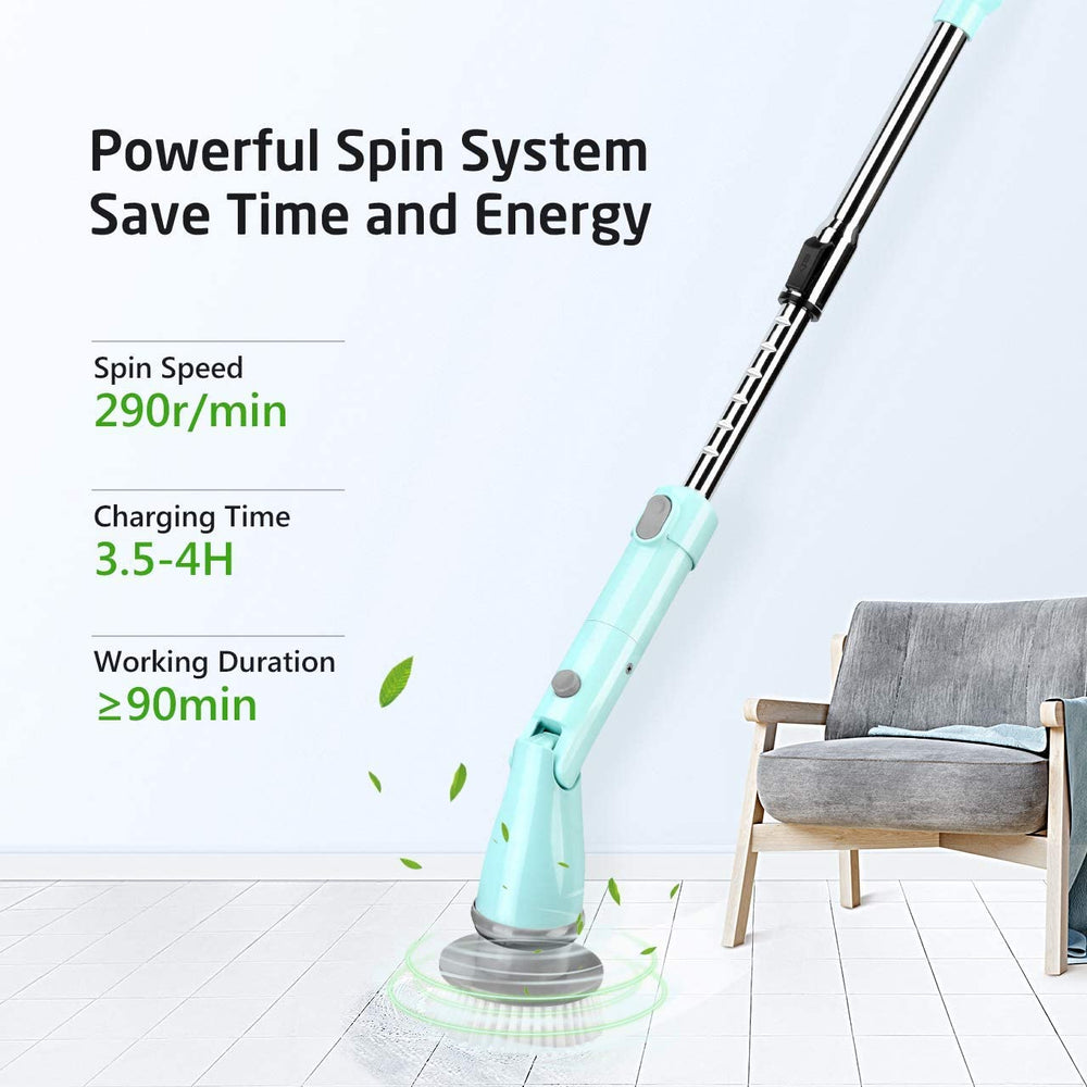 Homitt Electric Spin Scrubber Cordless Shower Scrubber Built-in 2 LG Batteries, 360 Power Bathroom Scrubber with 4 Replaceable Cleaning Brush Head and Adjustable Extension Handle for Tub, Tile, Floor