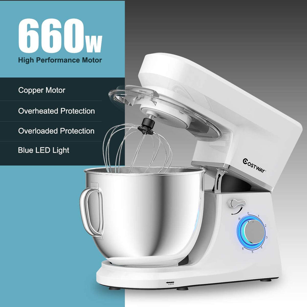 COSTWAY Stand Mixer, 6-Speed 7.5 QT Tilt-head Electric Kitchen Food Mixer 660W with Stainless Steel Bowl, Dough Hook, Beater, Whisk