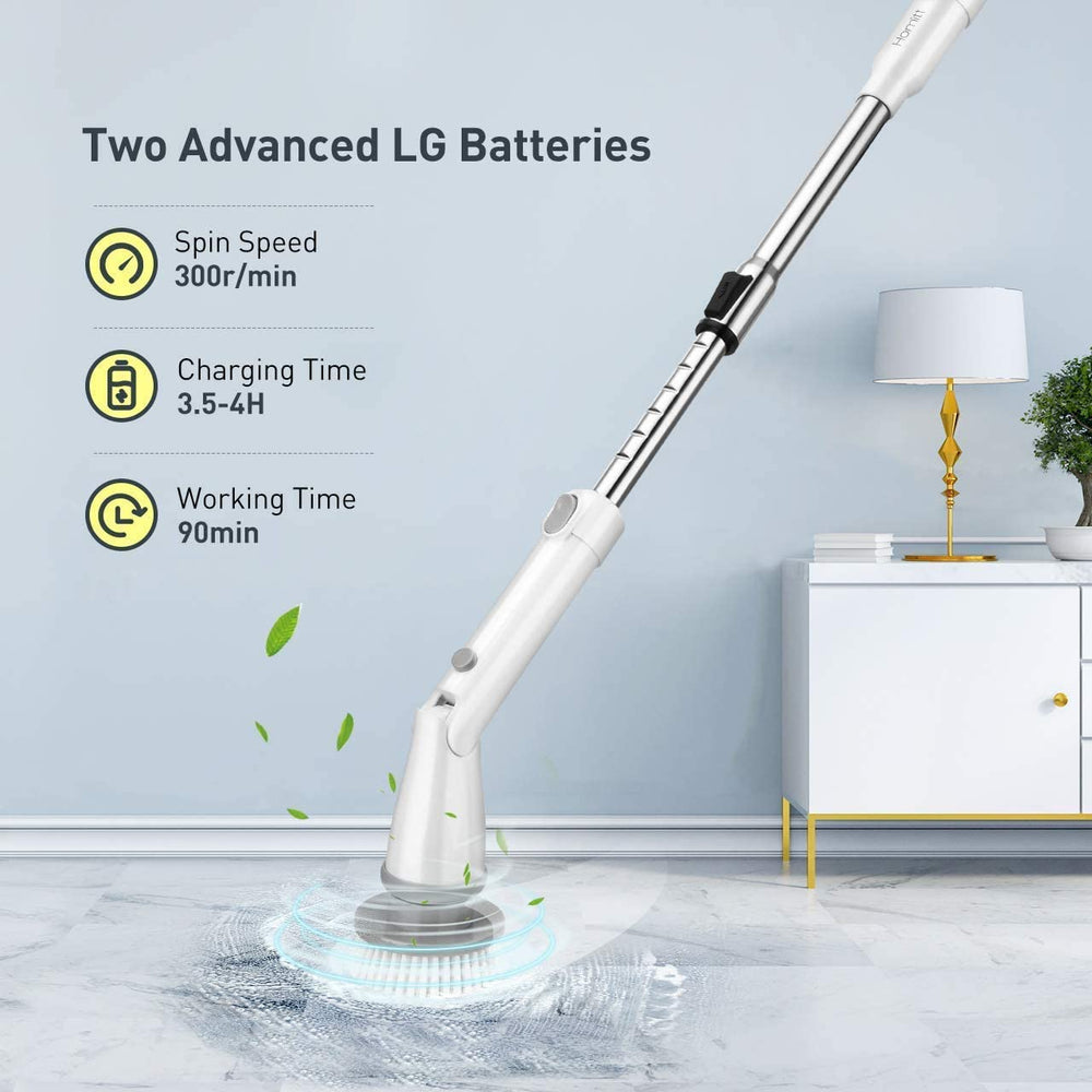 Homitt Electric Spin Scrubber Cordless Shower Scrubber Built-in 2 LG Batteries, 360 Power Bathroom Scrubber with 4 Replaceable Cleaning Brush Head and Adjustable Extension Handle for Tub, Tile, Floor