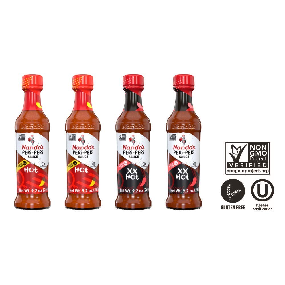 Nando's PERi PERi Hot Sauce Foodies Flavor Pack - Coconut Lemon, Lemon & Herb, Garlic, Medium - 9.1oz Bottles, 4PK