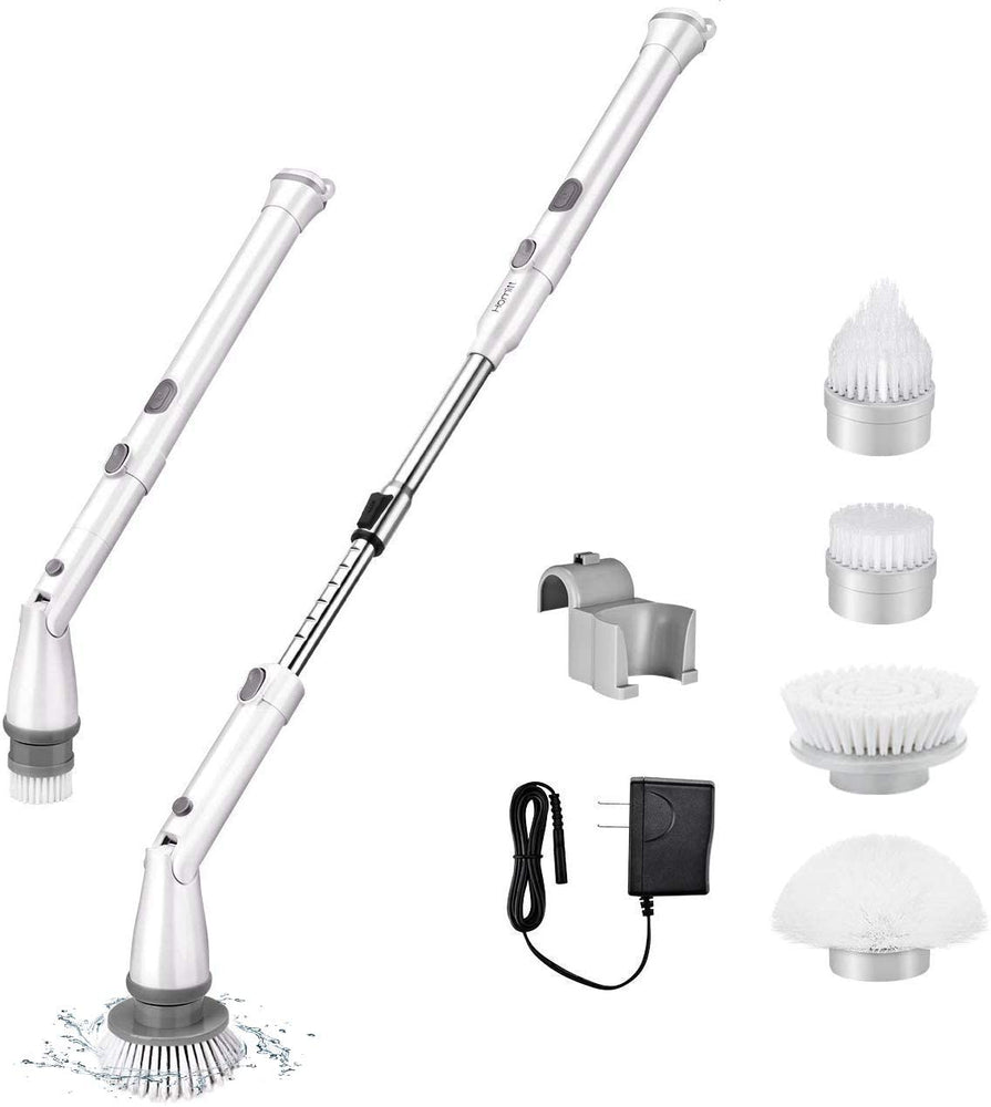 Homitt Electric Spin Scrubber Cordless Shower Scrubber Built-in 2 LG Batteries, 360 Power Bathroom Scrubber with 4 Replaceable Cleaning Brush Head and Adjustable Extension Handle for Tub, Tile, Floor