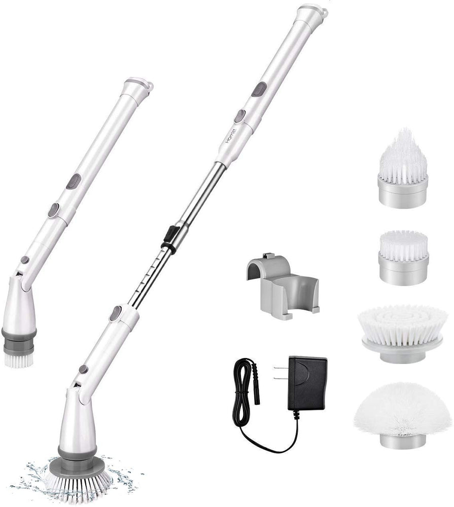 Homitt Electric Spin Scrubber Cordless Shower Scrubber Built-in 2 LG Batteries, 360 Power Bathroom Scrubber with 4 Replaceable Cleaning Brush Head and Adjustable Extension Handle for Tub, Tile, Floor