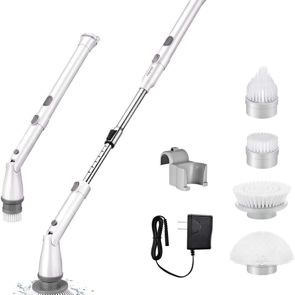 Homitt Electric Spin Scrubber Cordless Shower Scrubber Built-in 2 LG Batteries, 360 Power Bathroom Scrubber with 4 Replaceable Cleaning Brush Head and Adjustable Extension Handle for Tub, Tile, Floor