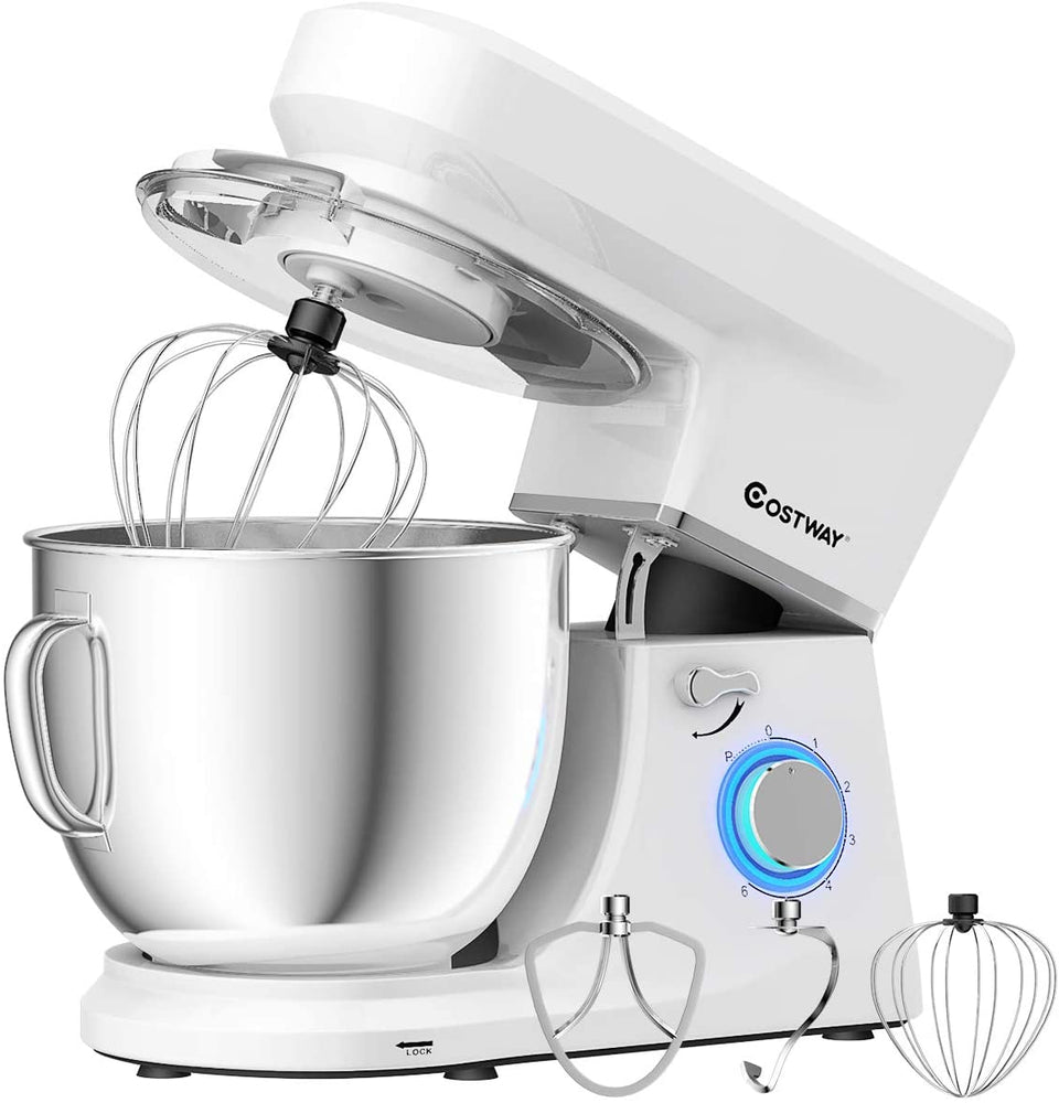 COSTWAY Stand Mixer, 6-Speed 7.5 QT Tilt-head Electric Kitchen Food Mixer 660W with Stainless Steel Bowl, Dough Hook, Beater, Whisk