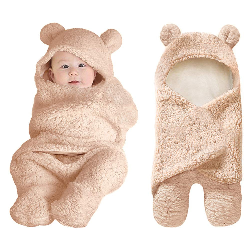 Cute Newborn Baby Boys Girls Blankets Plush Swaddle Blankets Brown
