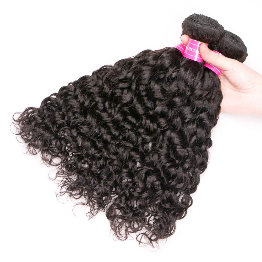 Brazilian Water Wave Bundles with Closure 9A Ocean Wave Wet and Wavy Human Hair Bundles with Closure 100% Human Hair Weave Extensions Remy Hair Bundles Water Curly Hair (10 10 10+8, )