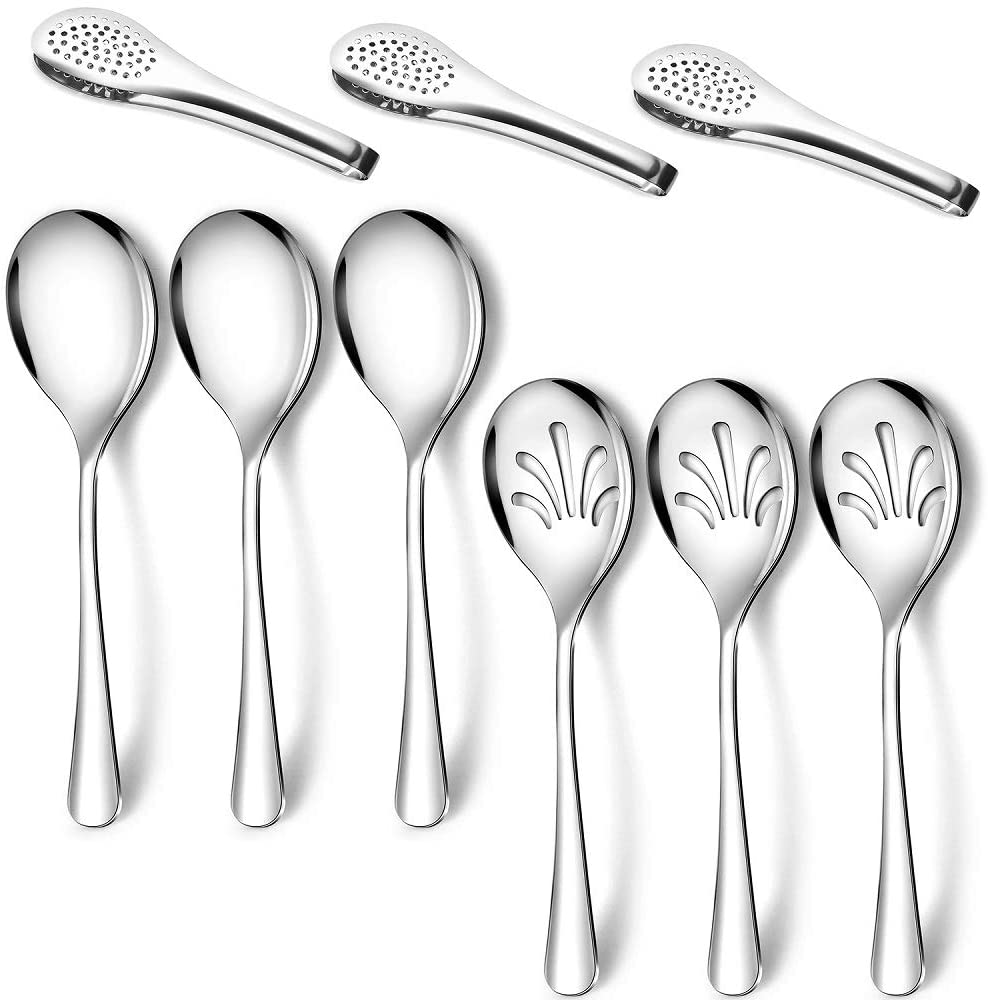 Stainless Steel Metal Serving Utensils - Large Set of 9-10