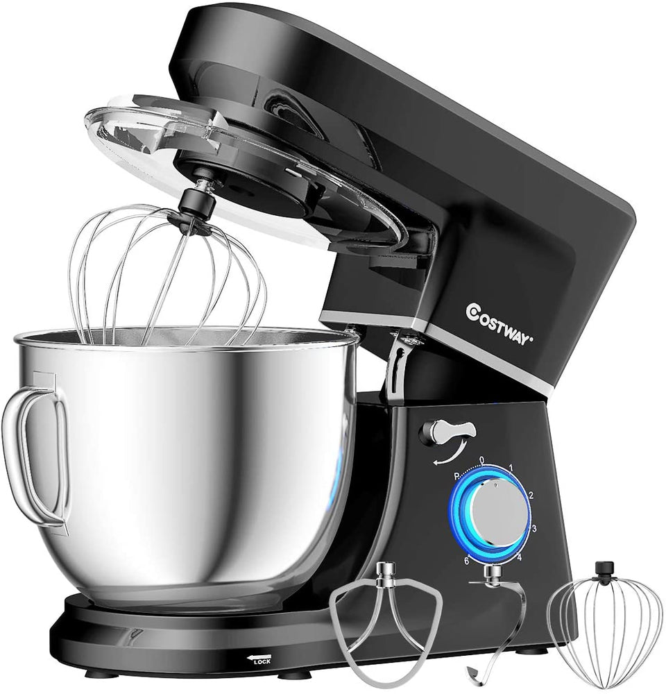 COSTWAY Stand Mixer, 6-Speed 7.5 QT Tilt-head Electric Kitchen Food Mixer 660W with Stainless Steel Bowl, Dough Hook, Beater, Whisk