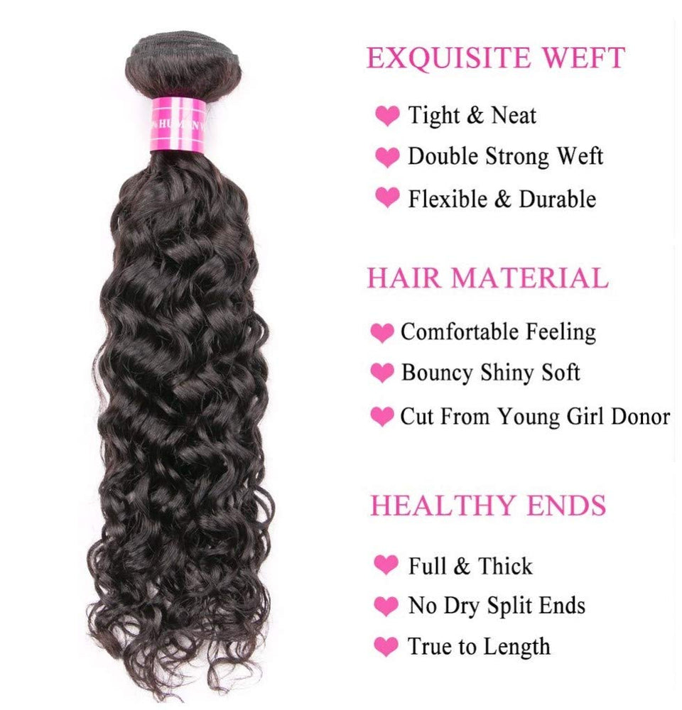 Brazilian Water Wave Bundles with Closure 9A Ocean Wave Wet and Wavy Human Hair Bundles with Closure 100% Human Hair Weave Extensions Remy Hair Bundles Water Curly Hair (10 10 10+8, )