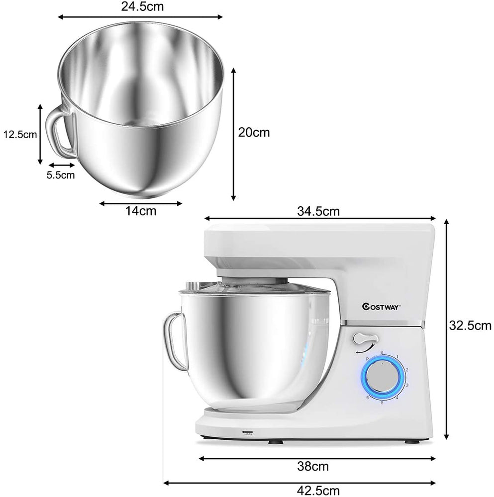 COSTWAY Stand Mixer, 6-Speed 7.5 QT Tilt-head Electric Kitchen Food Mixer 660W with Stainless Steel Bowl, Dough Hook, Beater, Whisk