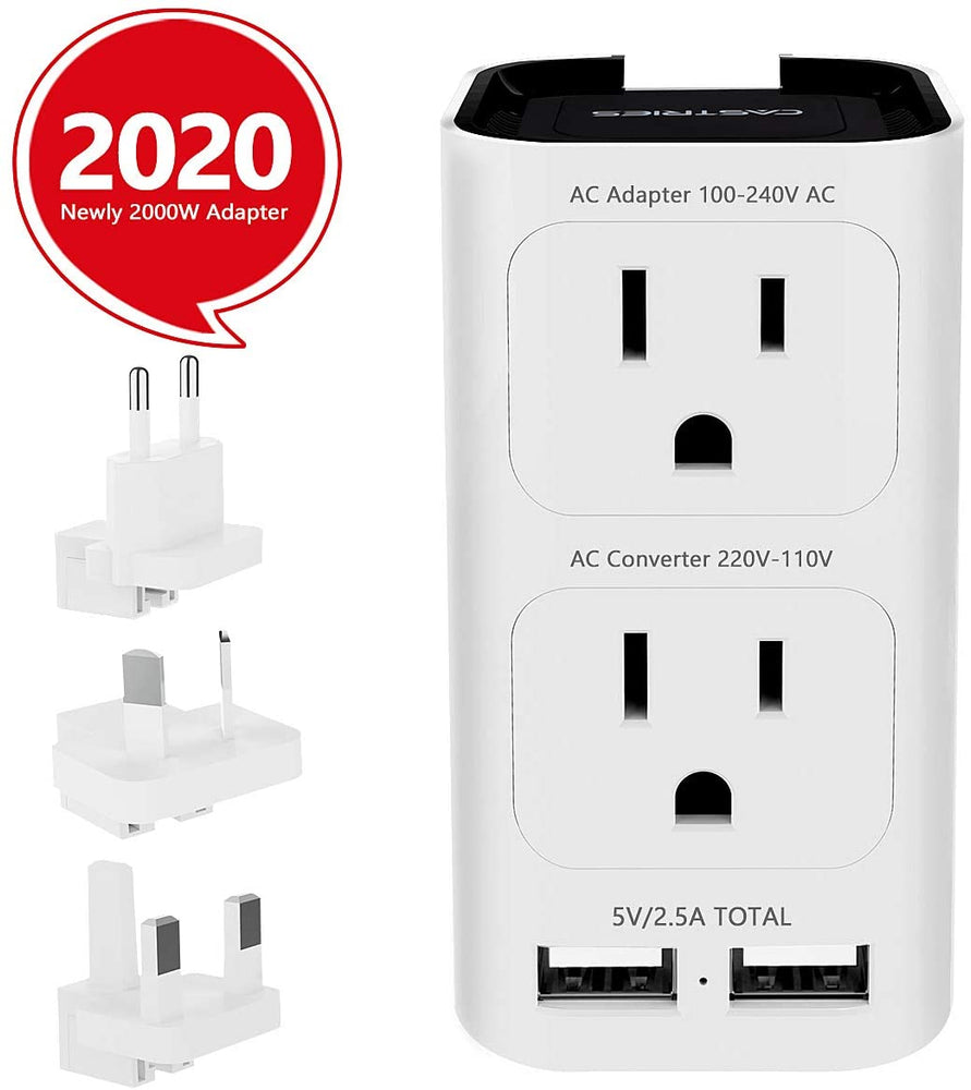 CASTRIES Voltage Converter 220 to 110, 2000W Universal Travel Adapter and Converter Combo with 2.5A 2-Port USB Charging and EU/UK/AUS/US Worldwide Plug Adapter, White