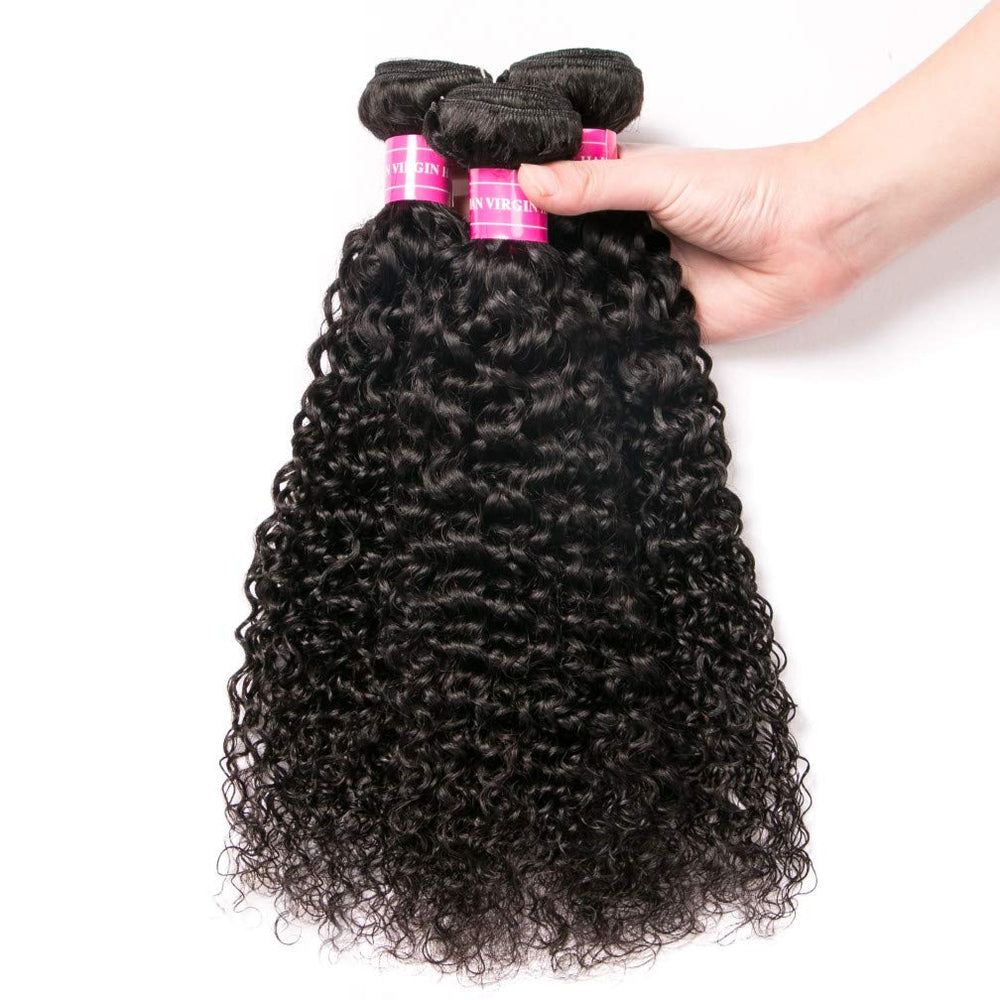 Brazilian Water Wave Bundles with Closure 9A Ocean Wave Wet and Wavy Human Hair Bundles with Closure 100% Human Hair Weave Extensions Remy Hair Bundles Water Curly Hair (10 10 10+8, )