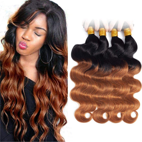 Ombre Brazilian Hair Body Wave Bundles T1B/30 Black to Medium Auburn (22 24 26 28)