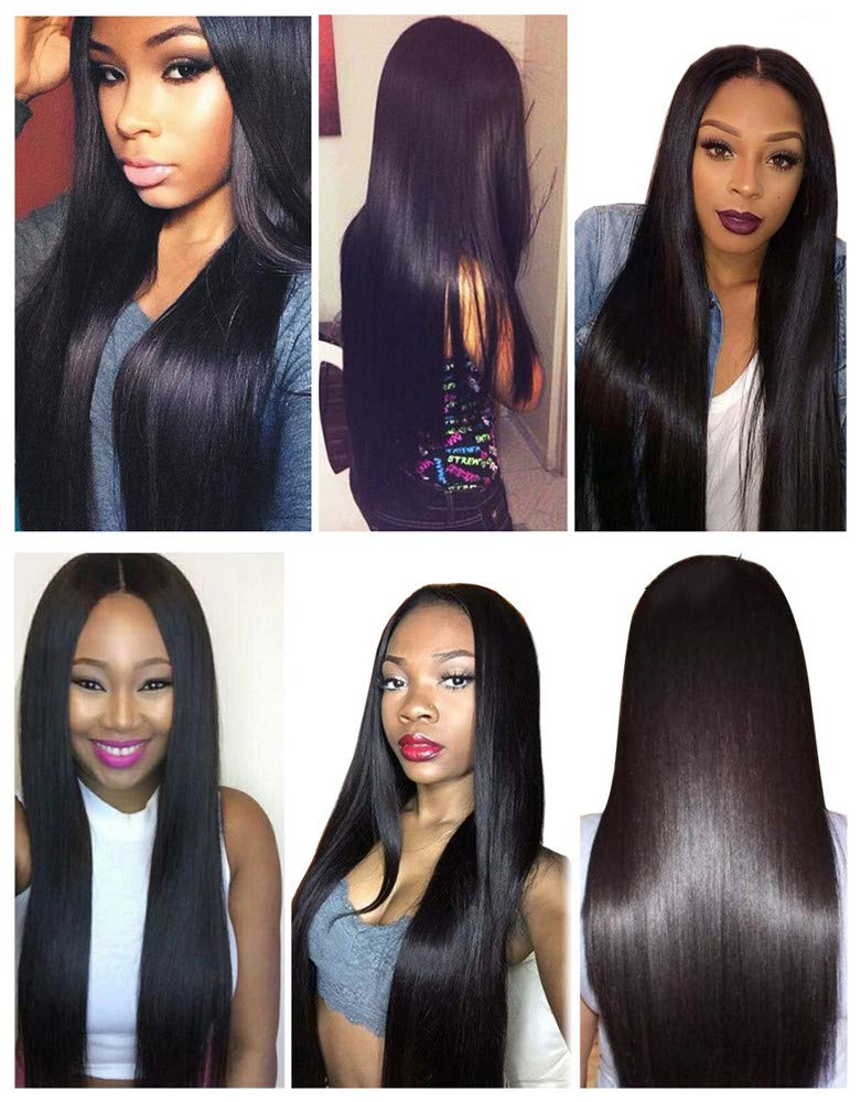 Blowing Straight Hair 3 Bundles with Closure Brazilian Virgin Hair Three Part Lace Closure with Bundles 8a Straight Human Hair Weft with Closure Three Part Natural Color（10 12 14+10)