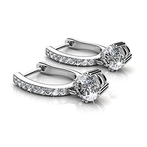 Cate & Chloe McKenzie 18k White Gold Dangling Earrings with Swarovski Crystals, Solitaire Crystal Dangle Earrings, Best Silver Drop Earrings for Women, Horseshoe Shape
