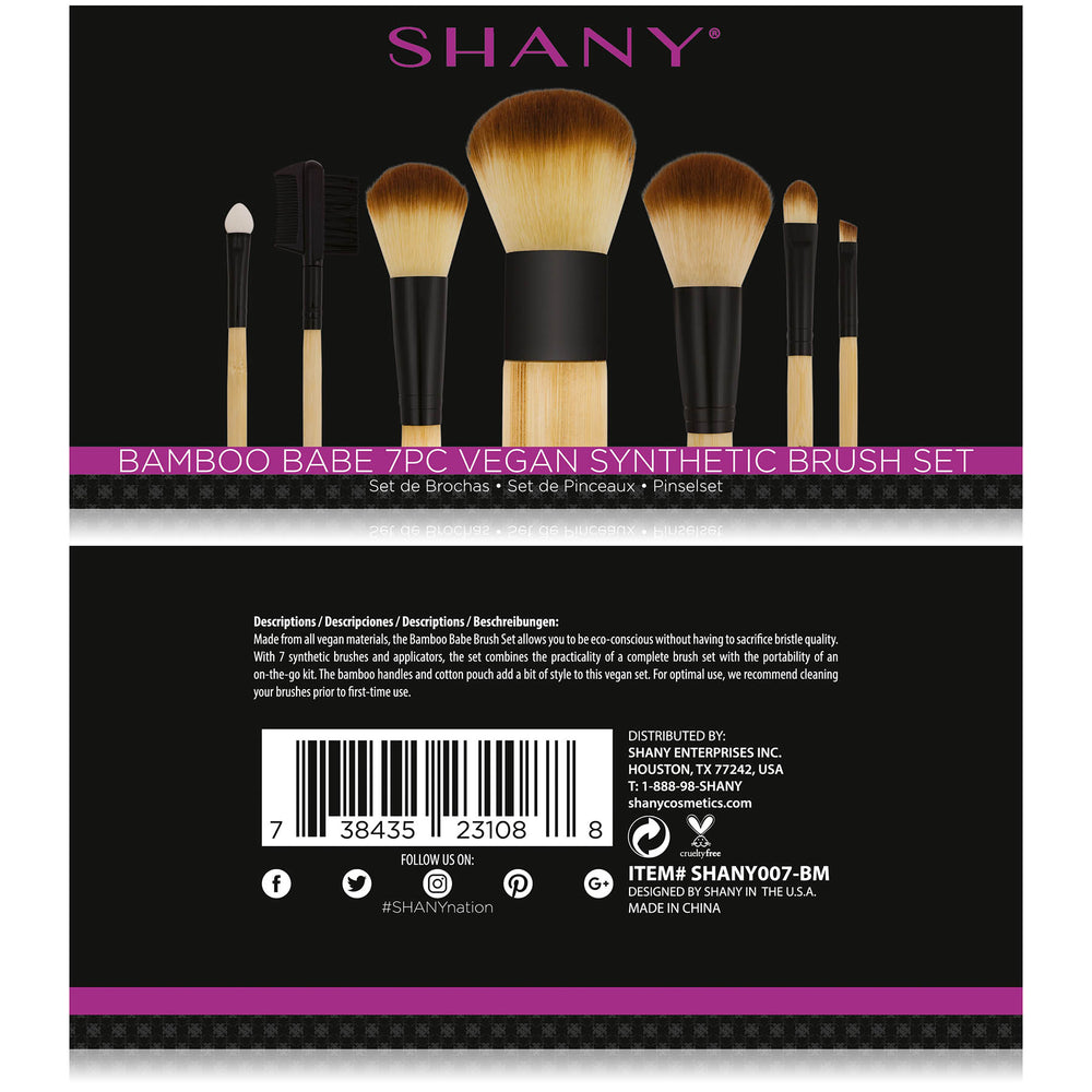 SHANY Bamboo Brush Set - Vegan Brushes With Premium Synthetic Hair & Cotton Pouch - 7pc