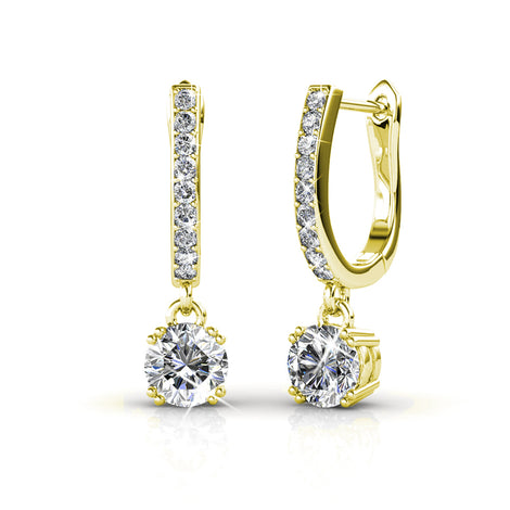 Cate & Chloe McKenzie 18k White Gold Dangling Earrings with Swarovski Crystals, Solitaire Crystal Dangle Earrings, Best Silver Drop Earrings for Women, Channel Set Drop Horseshoe (Yellow Gold)