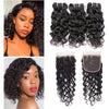 Brazilian Water Wave Bundles with Closure 9A Ocean Wave Wet and Wavy Human Hair Bundles with Closure 100% Human Hair Weave Extensions Remy Hair Bundles Water Curly Hair (10 10 10+8, )