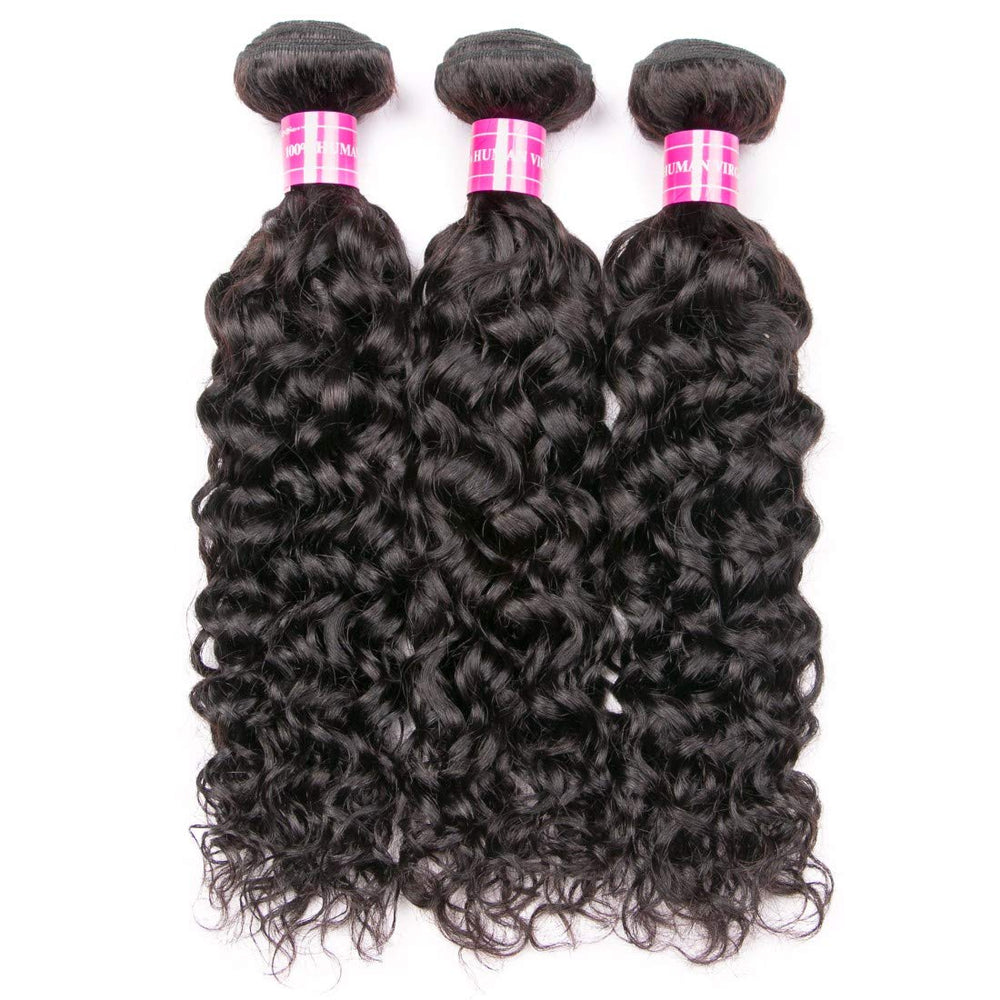 Brazilian Water Wave Bundles with Closure 9A Ocean Wave Wet and Wavy Human Hair Bundles with Closure 100% Human Hair Weave Extensions Remy Hair Bundles Water Curly Hair (10 10 10+8, )