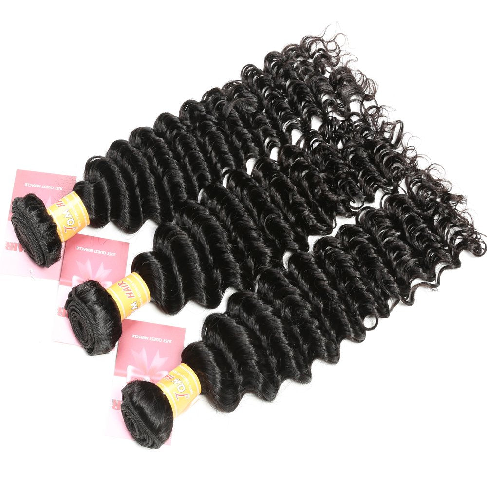 Brazilian Deep Wave Bundles With Closure 100% Virgin Human Hair 4 Bundles With Closure Free Part Unprocessed Short Bob Curly Hair Bundles With Closure Natural Black Color (10 10 10 10 with 8)