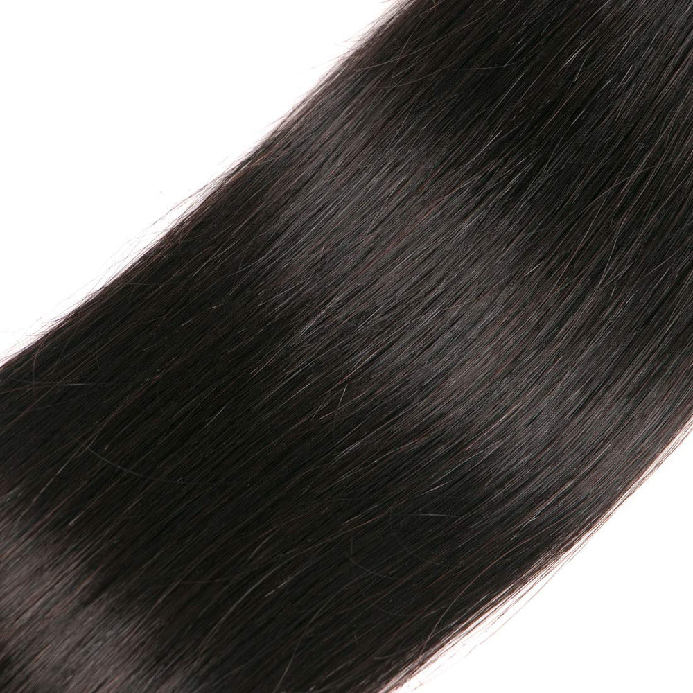 Blowing Straight Hair 3 Bundles with Closure Brazilian Virgin Hair Three Part Lace Closure with Bundles 8a Straight Human Hair Weft with Closure Three Part Natural Color（10 12 14+10，Three part）