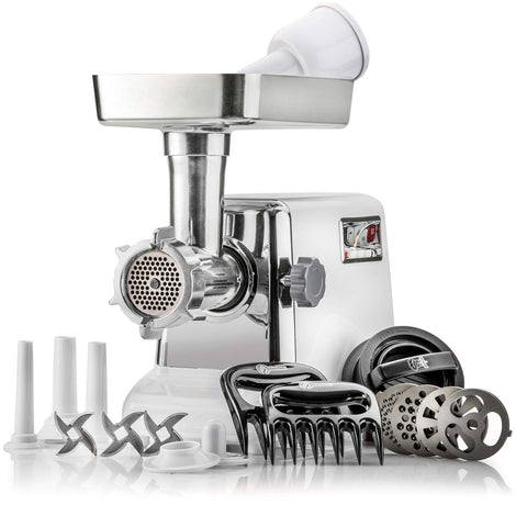 The Powerful STX Turboforce Classic 3000 Series Electric Meat Grinder & Sausage Stuffer: 4 Grinding Plates, 3 - S/S Blades, Sausage Tubes & Kubbe Maker. 2 Free Meat Claws & 3 in 1 Burger-Slider Maker!