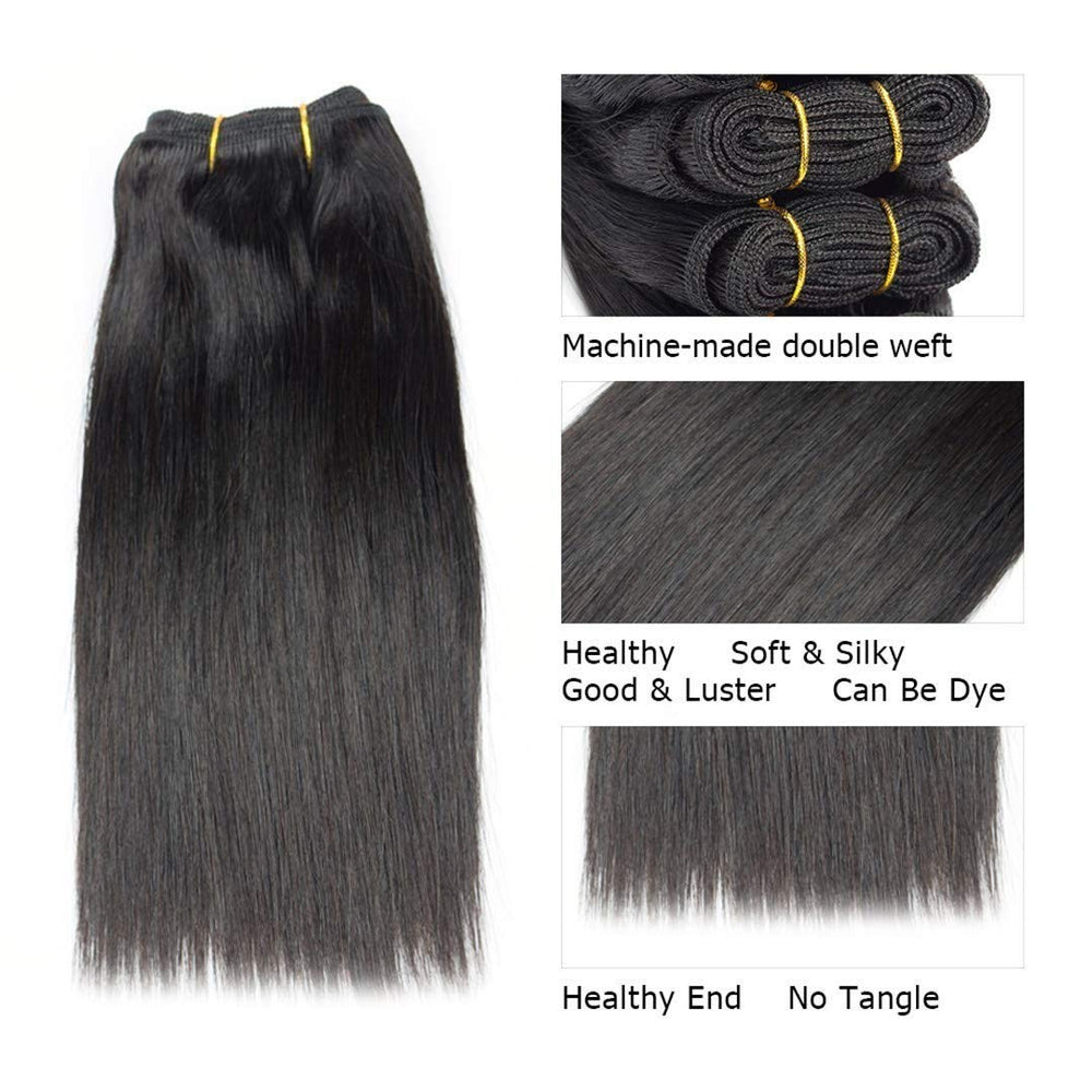 Blowing Straight Hair 3 Bundles with Closure Brazilian Virgin Hair Three Part Lace Closure with Bundles 8a Straight Human Hair Weft with Closure Three Part Natural Color（10 12 14+10，Three part）