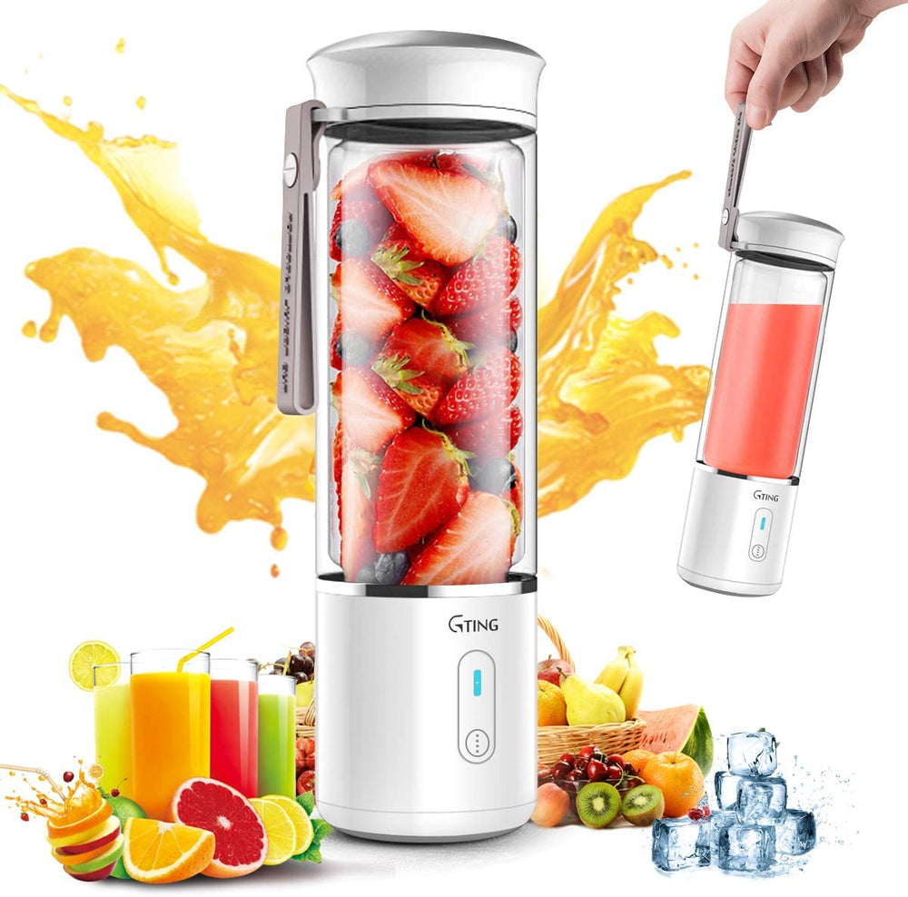 Portable Blender, G-TING Personal Smoothies Blender Cordless, Mini Blender Single Serve 400ml USB Rechargeable Small Juice Mixer 6 Blades Portable Juicer for Shakes, Smoothies, Home, Travel & Gym