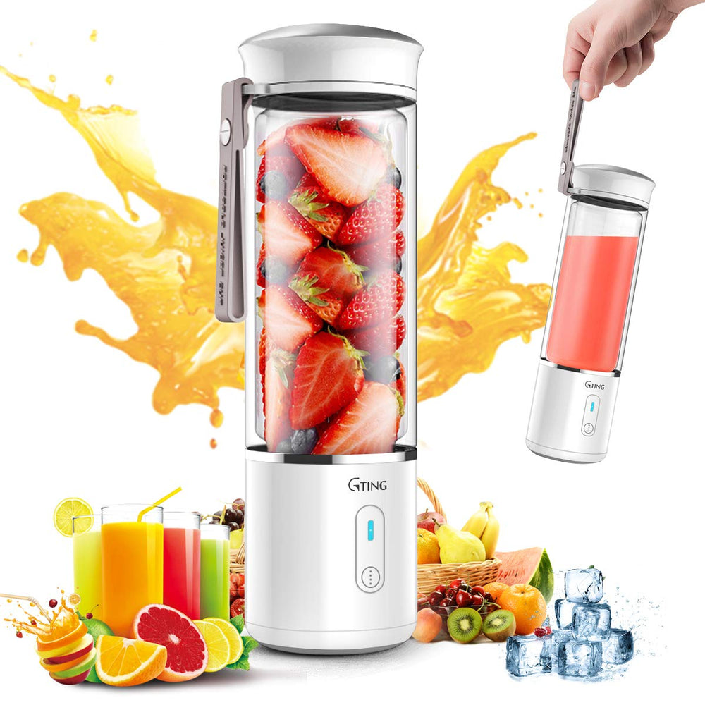 Portable Blender, G-TING Personal Smoothies Blender Cordless, Mini Blender Single Serve 400ml USB Rechargeable Small Juice Mixer 6 Blades Portable Juicer for Shakes, Smoothies, Home, Travel & Gym