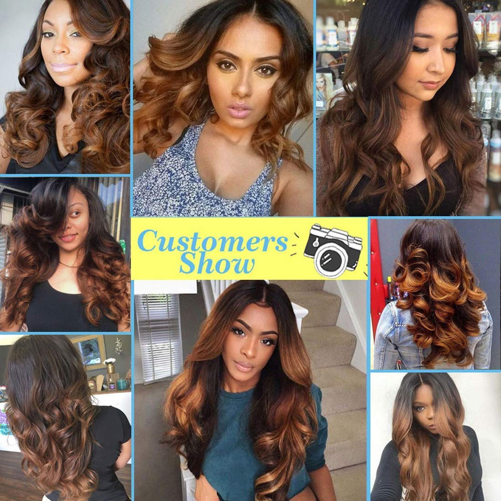 Sakula 2 Tone Ombre Body Wave 100% Human Hair Bundles with Closure Brazilian Unprocessed Grade 7A Virgin Remy Hair Extensions with 1B/30 Color (16 16 18 18+14 inch)