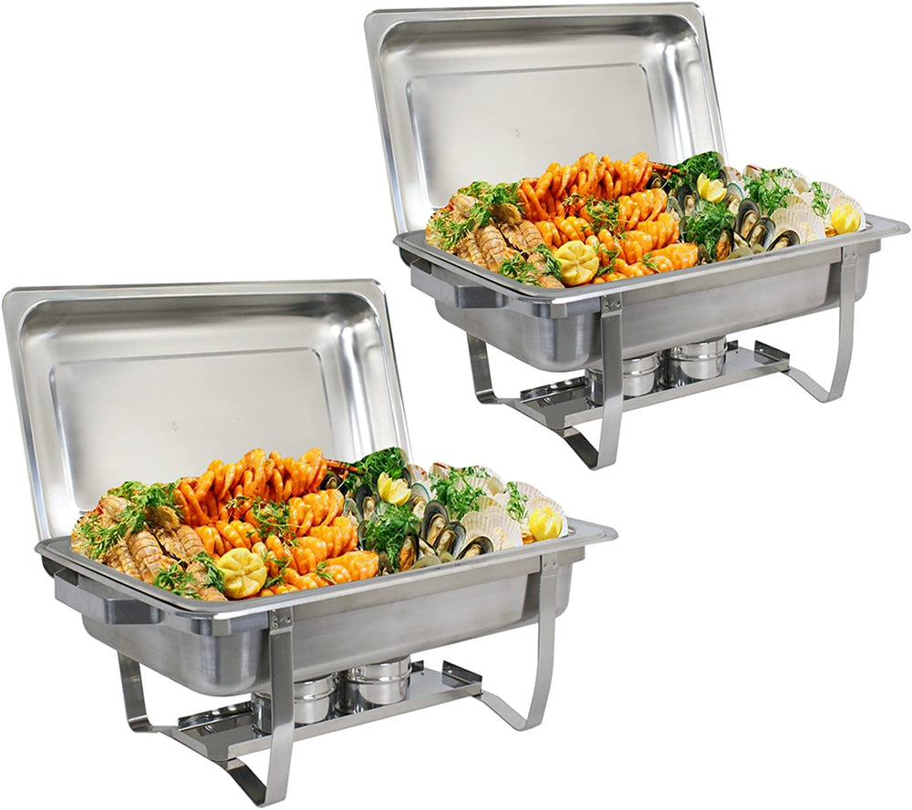 Stainless Steel Chafing Dish Full Size Chafer Dish Set 2 Pack of 8 Quart For Catering Buffet Warmer Tray Kitchen Party Dining (Rectangular)