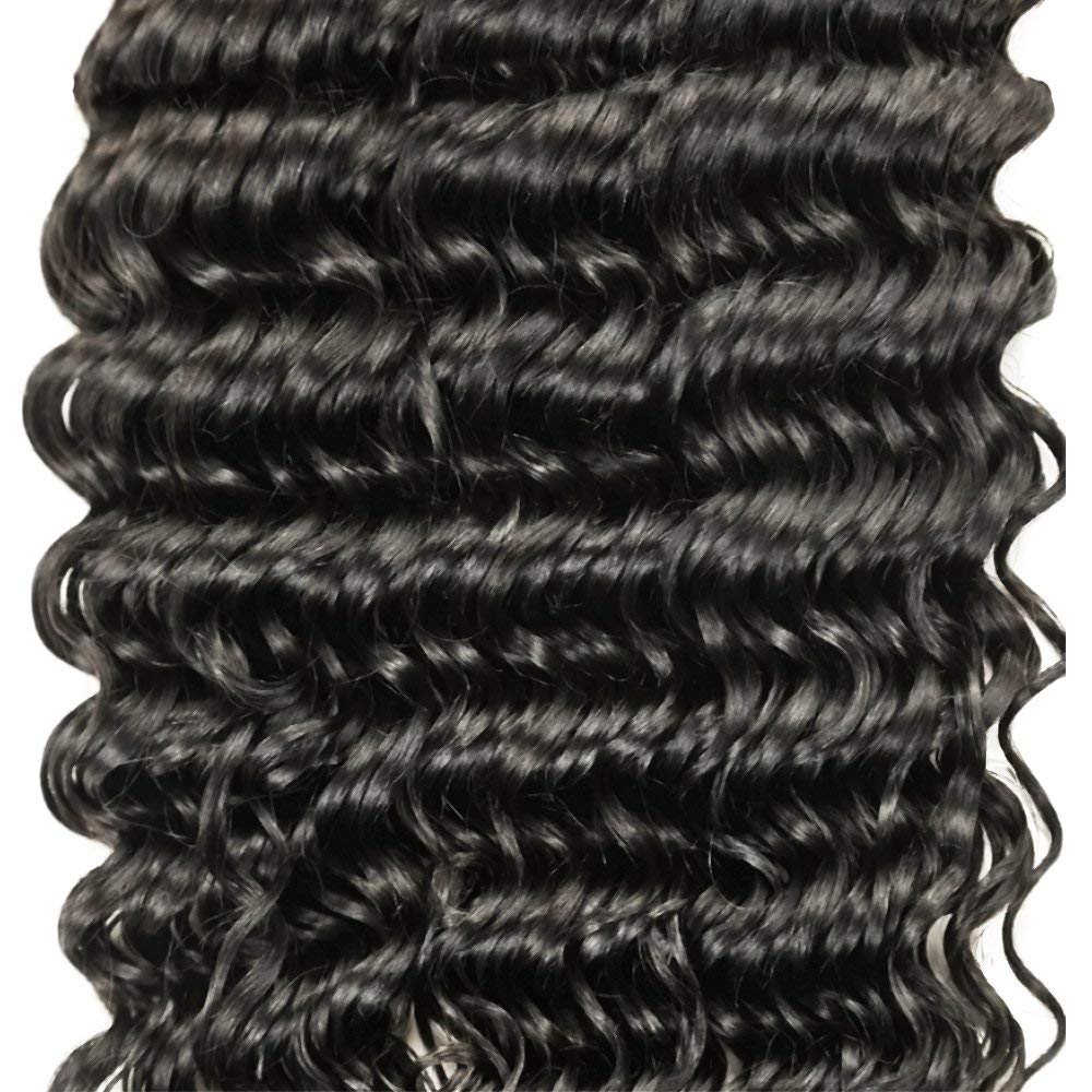 Brazilian Deep Wave Bundles With Closure 100% Virgin Human Hair 4 Bundles With Closure Free Part Unprocessed Short Bob Curly Hair Bundles With Closure Natural Black Color (10 10 10 10 with 8)