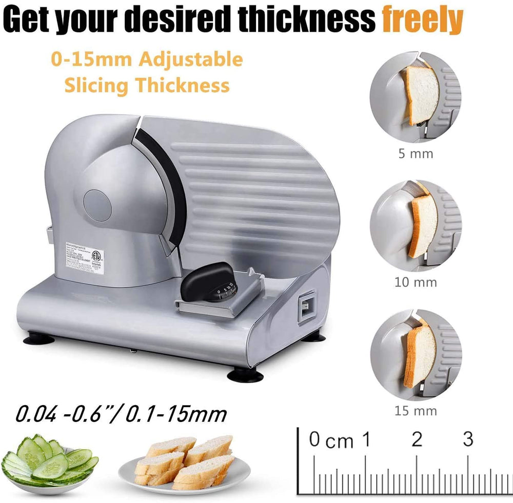 CUSIMAX Meat Slicer Electric Food Slicer with 7.5” Removable Stainless Steel Blade and Pusher, Deli Cheese Fruit Vegetable Bread Cutter, Adjustable Knob for Thickness, Food Carriage & Non-Slip Feet