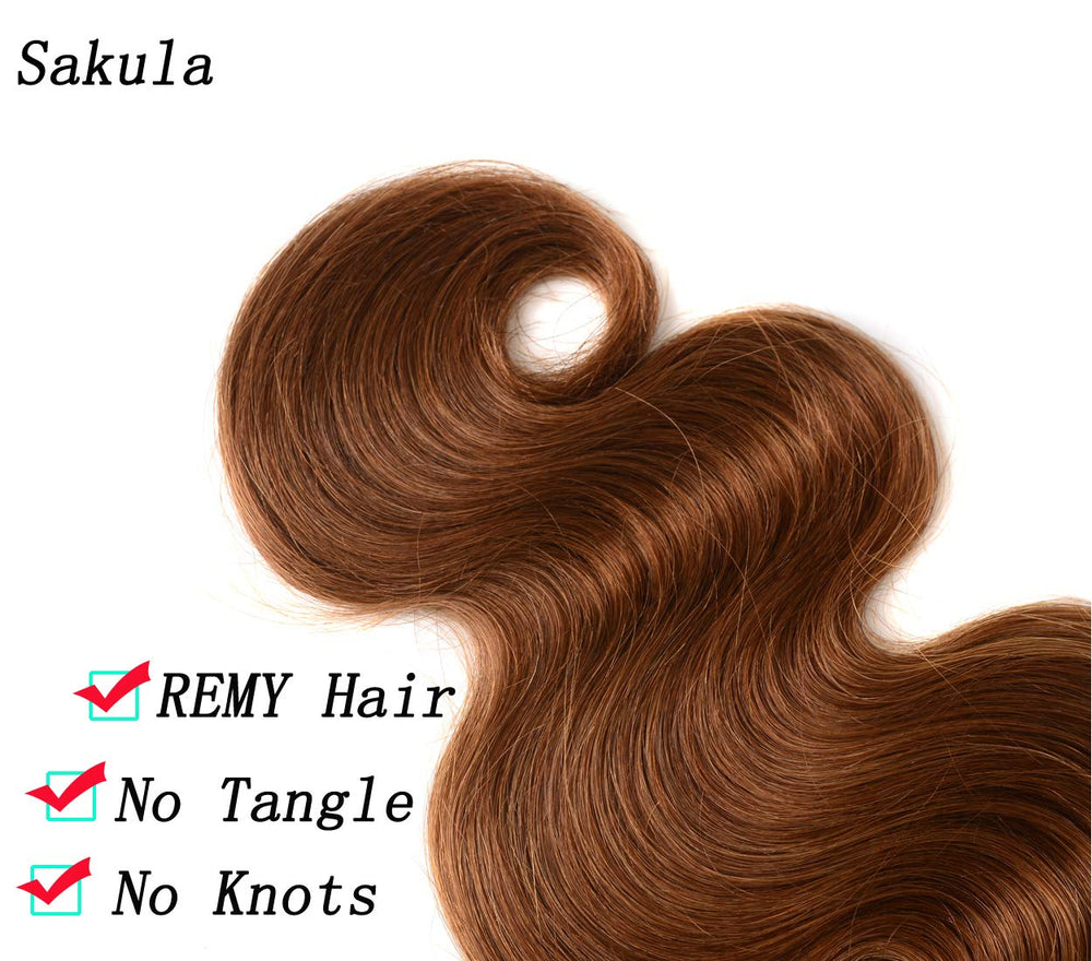 Sakula 2 Tone Ombre Body Wave 100% Human Hair Bundles with Closure Brazilian Unprocessed Grade 7A Virgin Remy Hair Extensions with 1B/30 Color (16 16 18 18+14 inch)