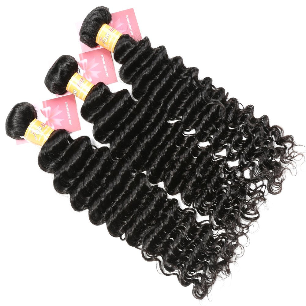 Brazilian Deep Wave Bundles With Closure 100% Virgin Human Hair 4 Bundles With Closure Free Part Unprocessed Short Bob Curly Hair Bundles With Closure Natural Black Color (10 10 10 10 with 8)