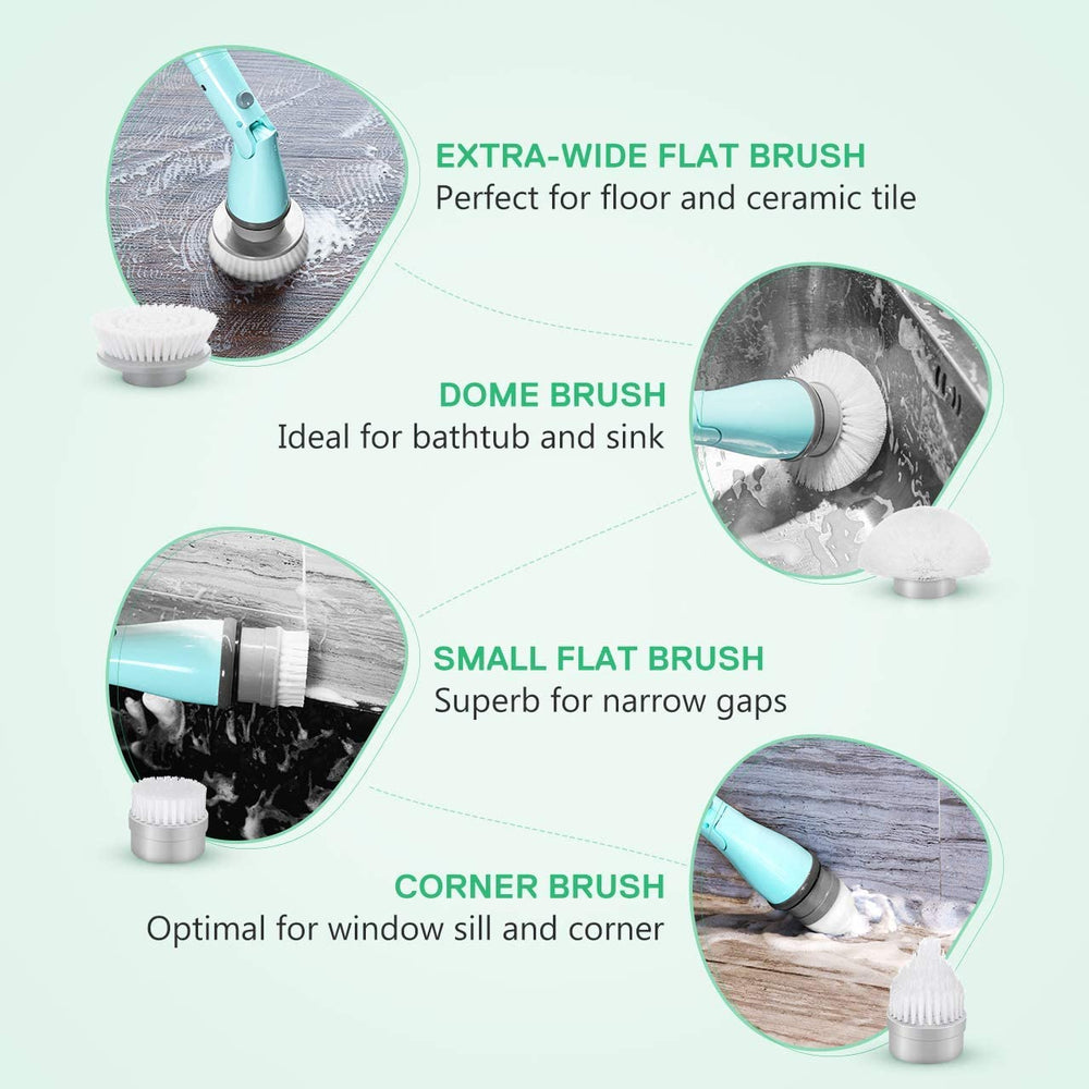 Homitt Electric Spin Scrubber Cordless Shower Scrubber Built-in 2 LG Batteries, 360 Power Bathroom Scrubber with 4 Replaceable Cleaning Brush Head and Adjustable Extension Handle for Tub, Tile, Floor