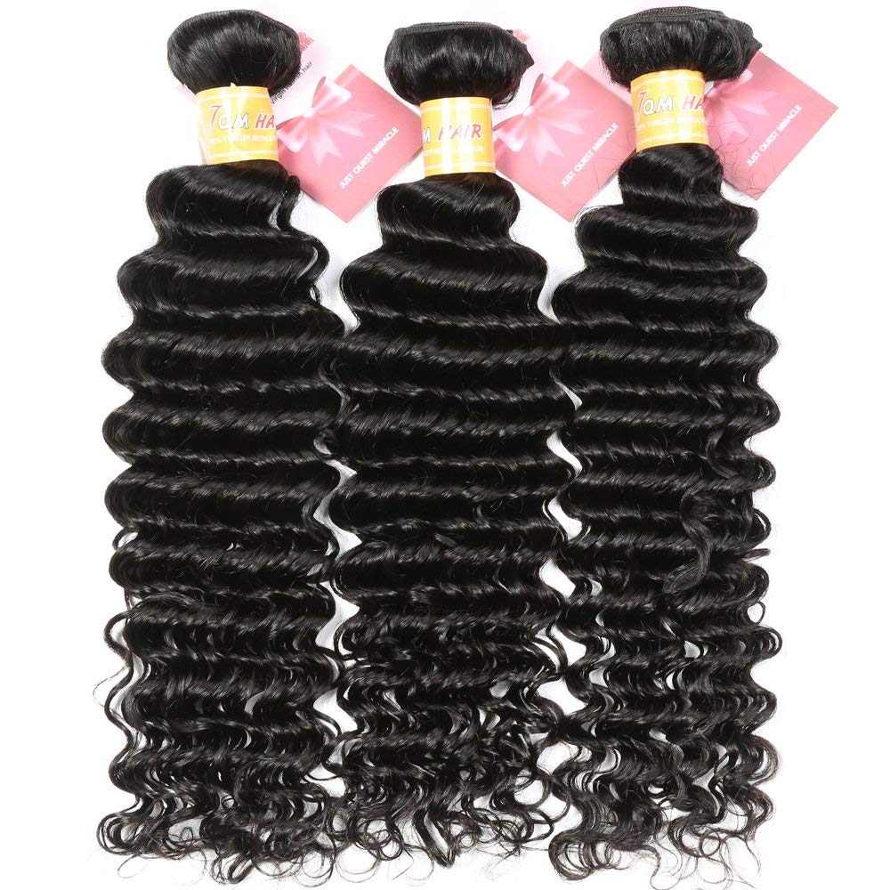 Brazilian Deep Wave Bundles With Closure 100% Virgin Human Hair 4 Bundles With Closure Free Part Unprocessed Short Bob Curly Hair Bundles With Closure Natural Black Color (10 10 10 10 with 8)