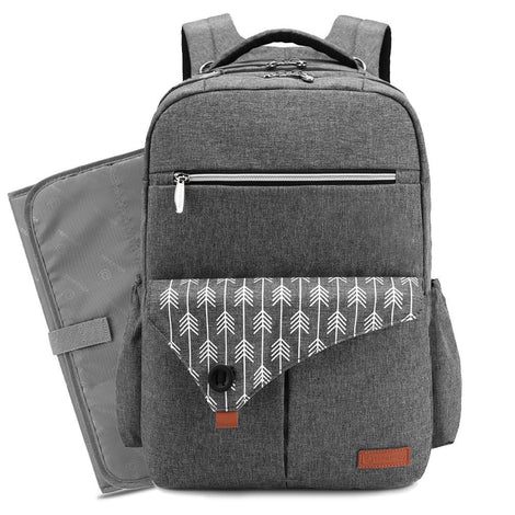 Lekebaby Diaper Bag Backpack Large Capacity Baby Bag for Mom and Dad with Changing Pad, Arrow Print Grey