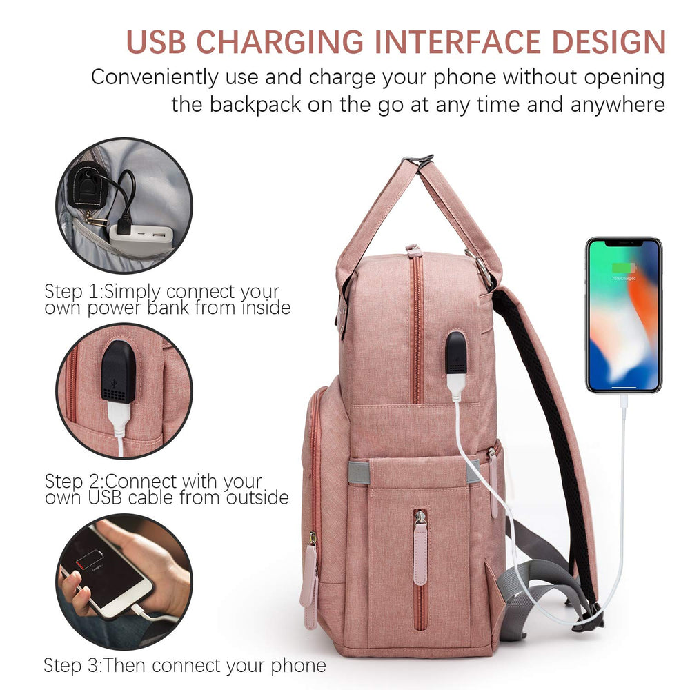 Diaper Bag Backpack Nappy Bag Upsimples Baby Bags for Mom and Dad Maternity Diaper Bag with USB Charging Port Stroller Straps Thermal Pockets,Water Resistant,Pink&Gray