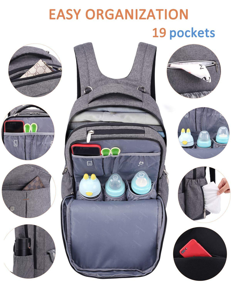 Lekebaby Diaper Bag Backpack Large Capacity Baby Bag for Mom and Dad with Changing Pad, Arrow Print Grey