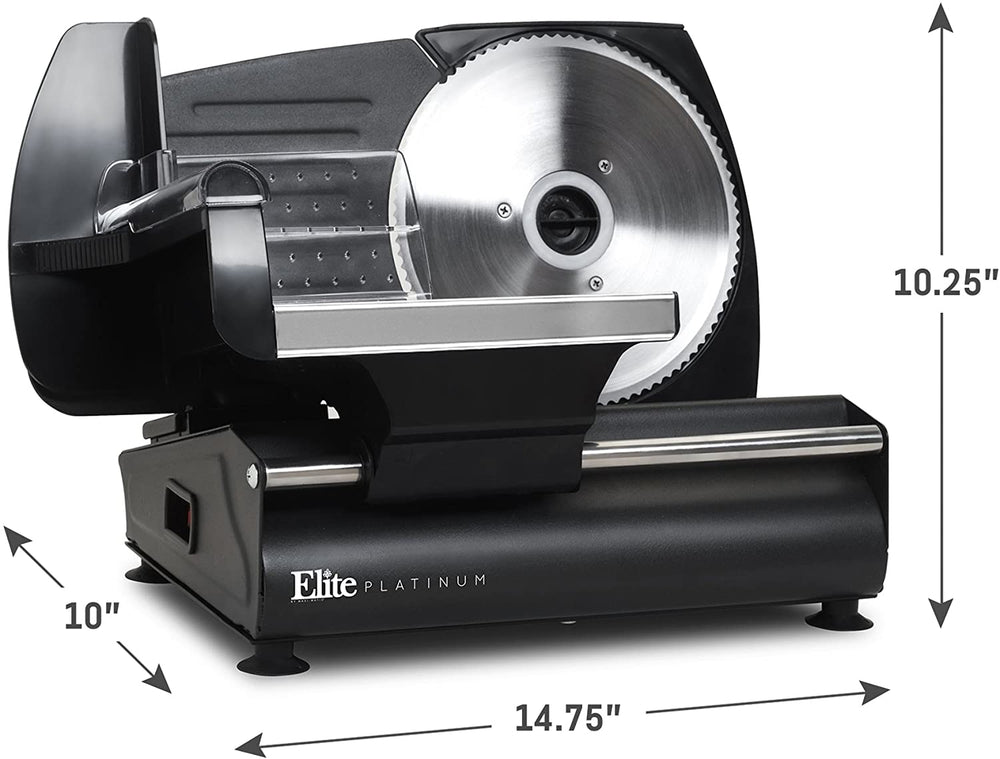 Elite Platinum EMT-625B Ultimate Precision Electric Deli Food Meat Slicer Removable Stainless Steel Blade, Adjustable Thickness, Ideal for Cold Cuts, Hard Cheese, Vegetables & Bread, 7.5”, Black