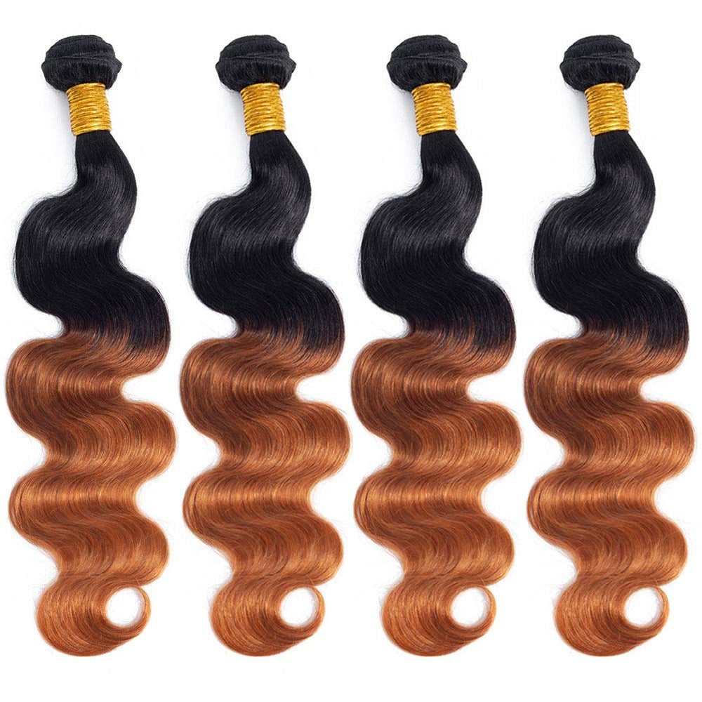 Ombre Brazilian Hair Body Wave Bundles T1B/30 Black to Medium Auburn (22 24 26 28)