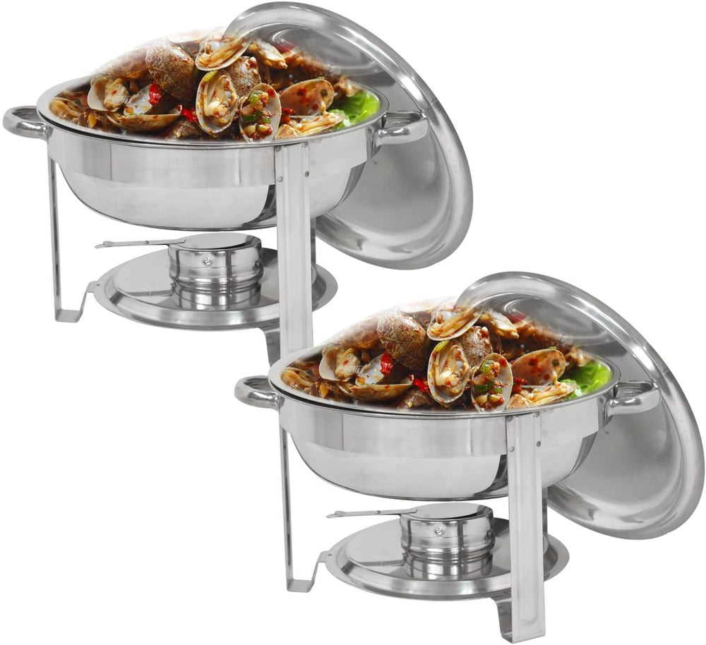 SUPER DEAL Upgraded 2 Qt Full Size Stainless Steel Chafing Dish Round Chafer Buffet Catering Warmer Set w/Food and Water Pan, Lid, Solid Stand and Fuel Holder