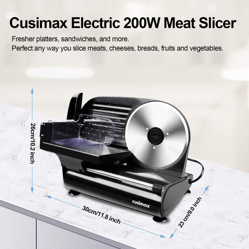 CUSIMAX Meat Slicer Electric Food Slicer with 7.5” Removable Stainless Steel Blade and Pusher, Deli Cheese Fruit Vegetable Bread Cutter, Adjustable Knob for Thickness, Food Carriage & Non-Slip Feet