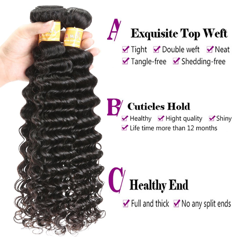 Brazilian Deep Wave Bundles 8A 100% Unprocessed Virgin Human Hair 3 Bundles Natural Color (14 16 18)