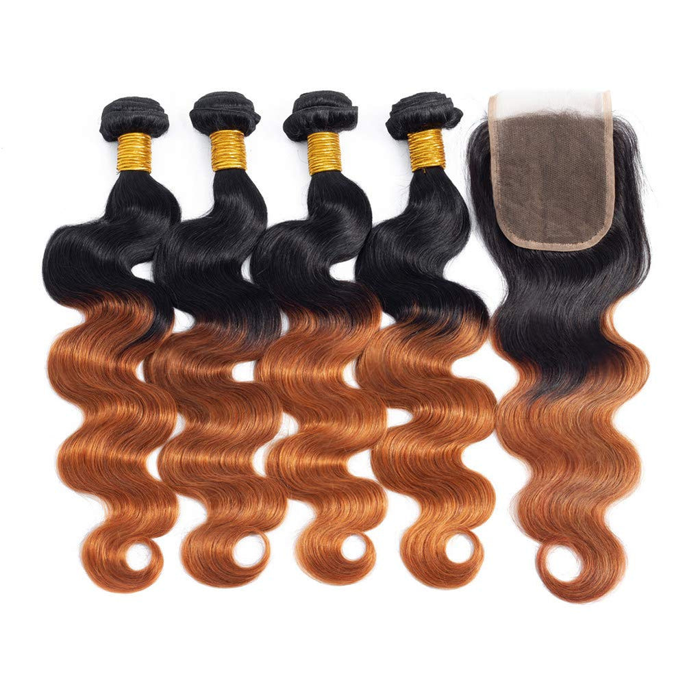 Ombre Brazilian Hair Body Wave Bundles T1B/30 Black to Medium Auburn (22 24 26 28)