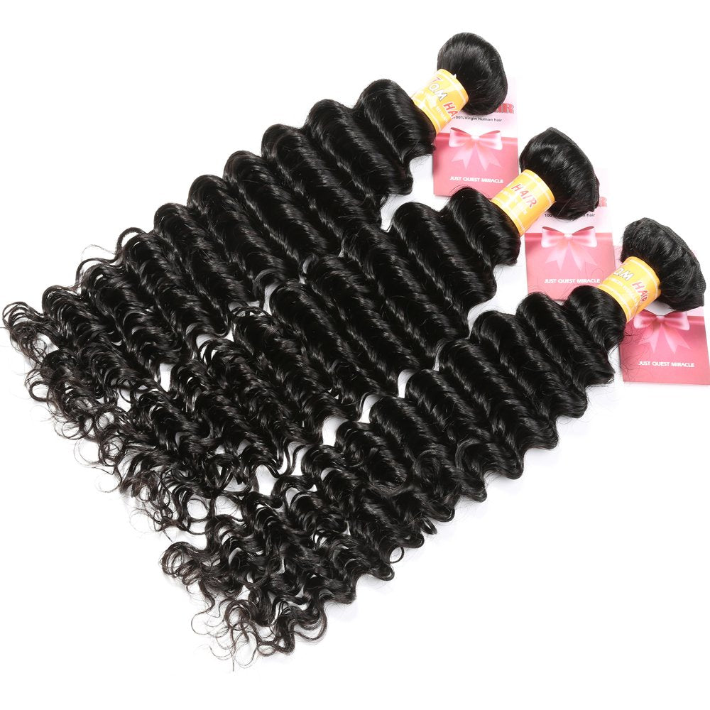 Brazilian Deep Wave Bundles 8A 100% Unprocessed Virgin Human Hair 3 Bundles Natural Color (14 16 18)