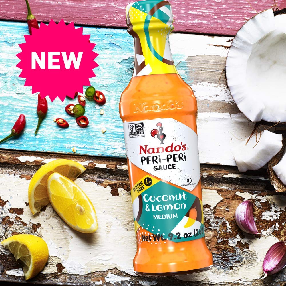 Nando's PERi PERi Hot Sauce Foodies Flavor Pack - Coconut Lemon, Lemon & Herb, Garlic, Medium - 9.1oz Bottles, 4PK