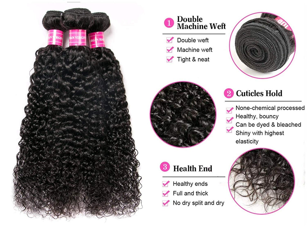 Brazilian Water Wave Bundles with Closure 9A Ocean Wave Wet and Wavy Human Hair Bundles with Closure 100% Human Hair Weave Extensions Remy Hair Bundles Water Curly Hair (10 10 10+8, )