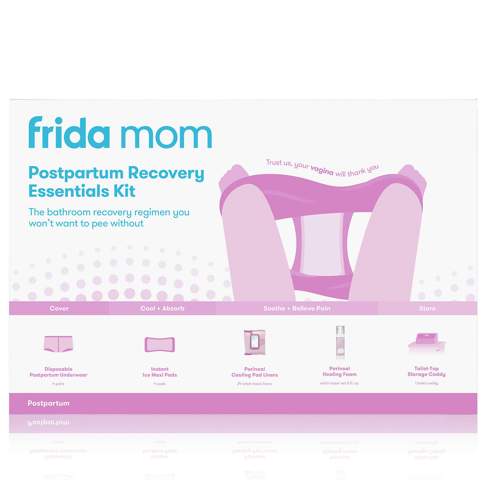 FridaBaby Mom Postpartum Recovery Essentials Kit | Disposable Underwear, Ice Maxi Absorbency Pads, Cooling Witch Hazel Medicated Pad Liners, Perineal Medicated Healing Foam (11Piece Set)